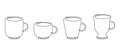 Set of different cups. Kitchen interier. Continuous line drawing. Vector illustration