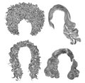 Set different curly hairs fashion beauty african style . fringe pencil drawing sketch .