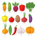 Set of different cute happy vegetable characters. Vector flat illustration isolated on white background Royalty Free Stock Photo