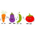Set of different cute happy vegetable characters. Vector flat illustration isolated on white background. Royalty Free Stock Photo