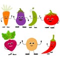 Set of different cute happy vegetable characters. Vector flat illustration isolated on white background. Royalty Free Stock Photo