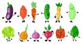 Set of different cute happy vegetable characters. Vector flat illustration isolated on white background Royalty Free Stock Photo