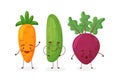 Set of different cute happy vegetable characters. Vector flat illustration isolated on white background Royalty Free Stock Photo