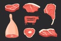 Set different cuts of meats. Pictures for concept of farmers market and shop.