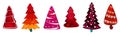 A set of different decorative Christmas trees of red and pink colors on a white background. Royalty Free Stock Photo