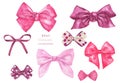 Set of different decorative pink gift bows.