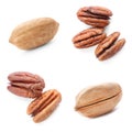 Set of different delicious organic pecan nuts Royalty Free Stock Photo