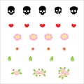 Skulls and hearts floral design elements Royalty Free Stock Photo