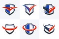 Set of different designs of shields for branding, ammo protection symbols collection, antivirus or sport theme, insurance or