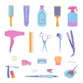 Set of different devices for hairstyle. Variation hair care objects isolated on white background. Styling elements icons