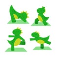 Set of different dinosaur yoga poses. Various yoga asanas. Collection of dinosaur poses isolated on white background