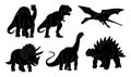 Set of different dinosaurs black vector silhouette Royalty Free Stock Photo