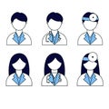 A set of different doctors in uniform. Man, woman in flat style