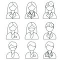 A set of different doctors in uniform. Man, woman in flat style. Style line medicine