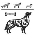 Set of different dog breeds silhouettes isolated