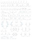 Set of different doors and windows with dimensions in plan view. Vector drawing. Isolated doors in the top view. Architectural