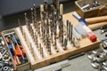 Set of different drill bits.