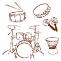 Percussion instruments collection. Outline illustration