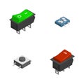 Set of different electrical buttons and switches in 3d, vector illustration. Royalty Free Stock Photo