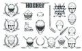 Set of different elements for hockey playing. Hockey helmet. Professional ice skates illustration. Skull with hockey helmet. Royalty Free Stock Photo