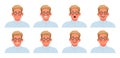 Set of different emotions business man. Happiness, surprise, anger, sadness. Collection of facial expressions Royalty Free Stock Photo