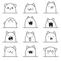 Set of 12 different emotions cat. Anime doodle design