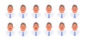Set of different emotions of a character businessman or office clerk. Emoji mustache man facial expressions Royalty Free Stock Photo
