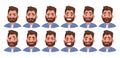 Set of different emotions male character. Handsome man emoji with various facial expressions