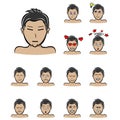 Set of different emotions male character. Handsome man emoji with various facial expressions.  illustration in cartoon style Royalty Free Stock Photo