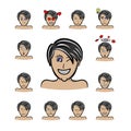Set of different emotions male character. man emoji with bangs hair style.man with parted side hair