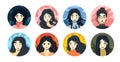 Set of different emotions of people. Portrait of young women in various mental states. Round flat avatars. Sadness, joy Royalty Free Stock Photo