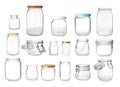 Set with different empty glass jars on background Royalty Free Stock Photo