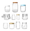 Set with different empty glass jars on background Royalty Free Stock Photo