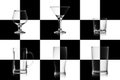 Set of different empty glasses for alcoholic drinks isolated on the chessboard. Glassware game concept for alcohol Royalty Free Stock Photo