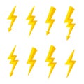 Set of different energy lightning symbol for design on white