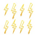 Set of different energy lightning symbol for design on white