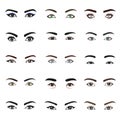 A set of different eyes and eyebrows. Portrait of women of Different ethnic groups.Vector illustration in cartoon style Royalty Free Stock Photo