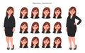 Set of different face expressions/emotions for female cartoon character. Beautiful woman emoji/avatar with various facial. Royalty Free Stock Photo