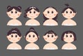 Set of different facial expressions Asians Girl or Women Cartoon Character