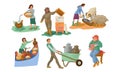 Set of different farmer people characters in various actions. Vector illustration in flat cartoon style. Royalty Free Stock Photo