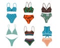 A set of different fashionable swimsuits.Beachwear