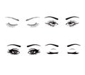 Set of different female eyes with long eyelashes, hand drawn vecor illustration Royalty Free Stock Photo