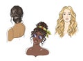 Set of different female hairstyles, women of different ethnicities  vector illustration Royalty Free Stock Photo