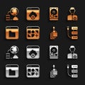Set Different files, Analyst engineer, Server, Data export, Browser, Hard disk drive HDD, Network cloud connection and Royalty Free Stock Photo