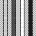 Set of different filmstrip roll on transparent background. 35mm film slide frame. Cinema frames