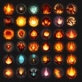 Set of different fire icons on black background. Vector Illustration Royalty Free Stock Photo