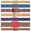 Set of different flat colored belts, vector illustration