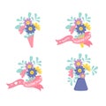 Set of different flower bouquets vector. Valentine\'s Day, love, holiday Royalty Free Stock Photo