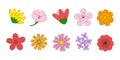 Set of different flowers heads, spring design elements, doodle style vector Royalty Free Stock Photo