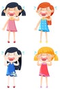 Set of different four girls crying